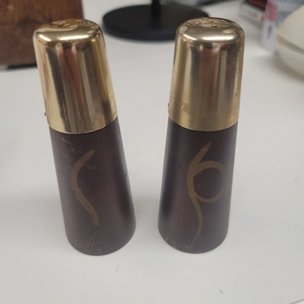 Vintage Salt Pepper Shakers Brown Gold Design Set‎ Tableware Retro Kitchen